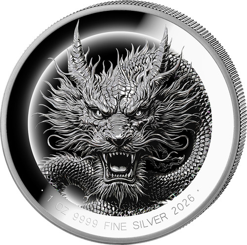 Moneta argento drago cinese - drago, 1