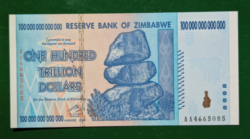 Zimbabwe 100 trillion - 100, dollars